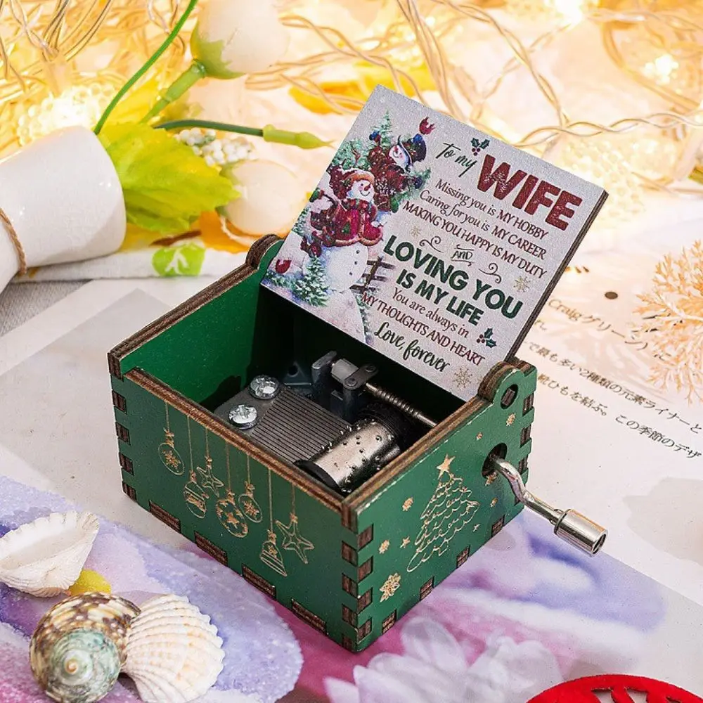 Merry Christmas Halloween Music Box Anime Theme Wooden Hand Cranked Musical Box Children New Year Birthday Gift 4