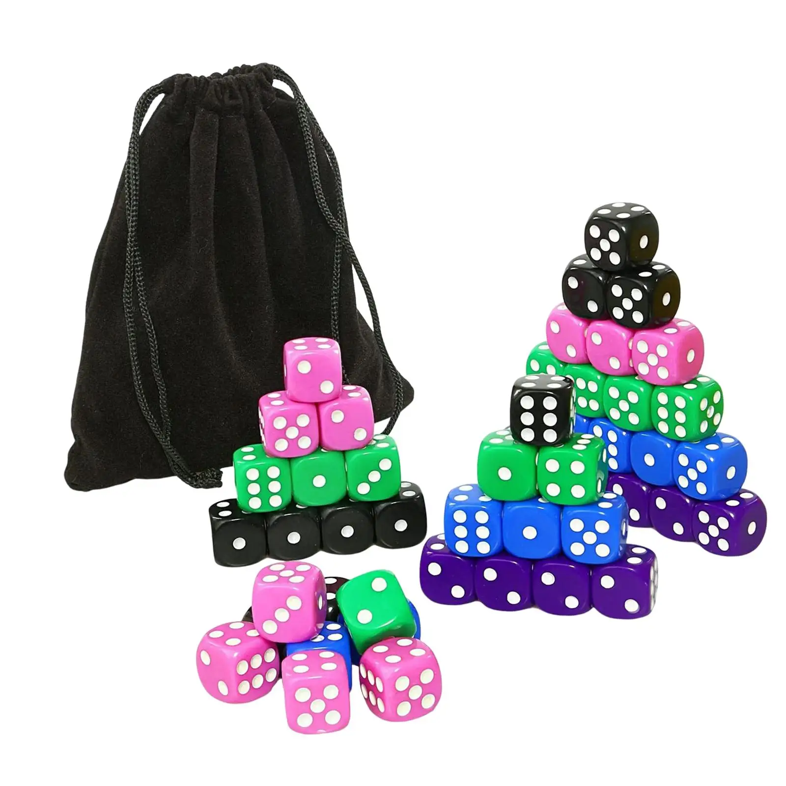 

50 Pieces D6 6 Sided Dice Set with Velvet Pouch Party Toys for 16mm Acrylic
