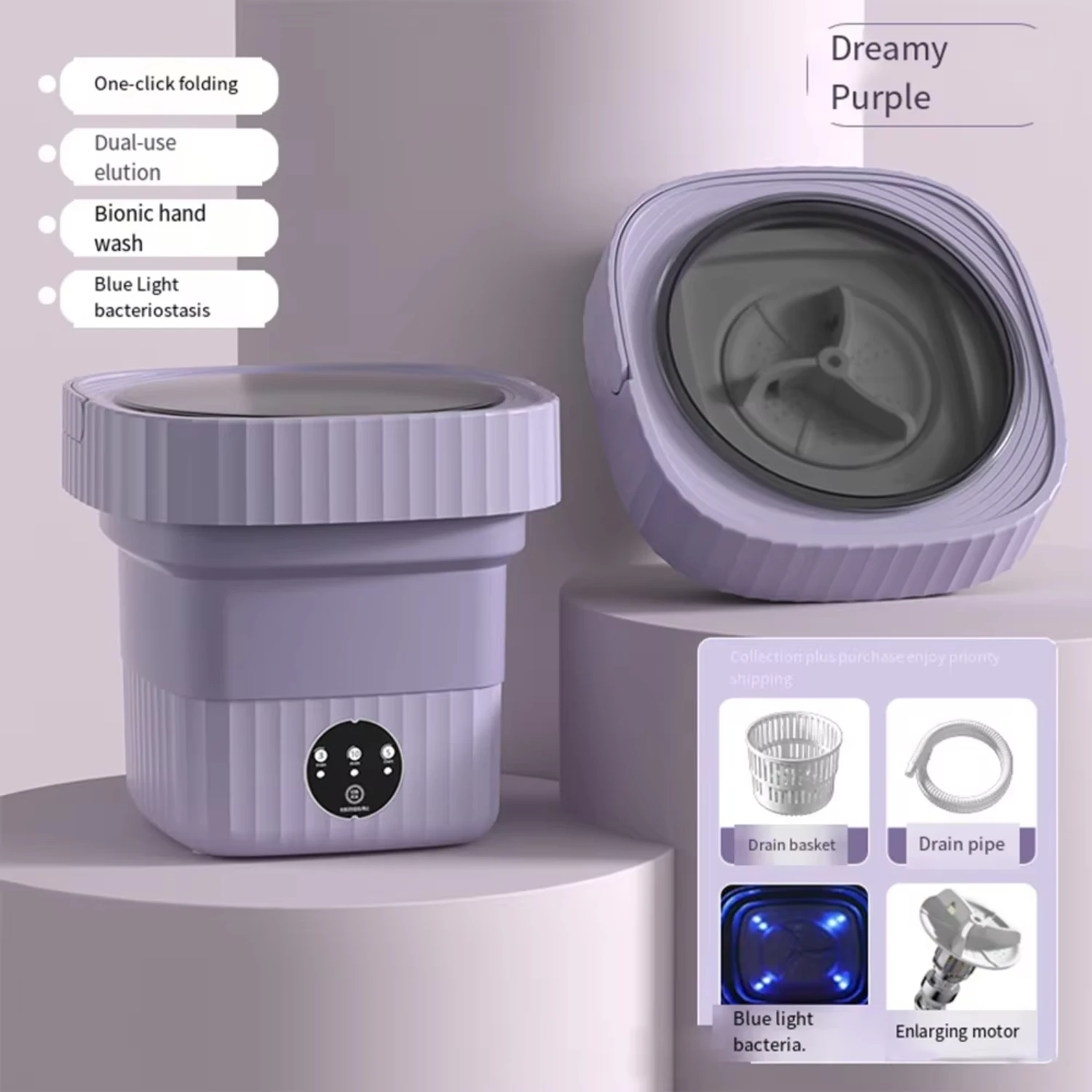6L 11L Folding Portable Washing Machine Big Capacity with Spin Dryer Bucket  Clothes Travel  Underwear Socks Mini Washer 5