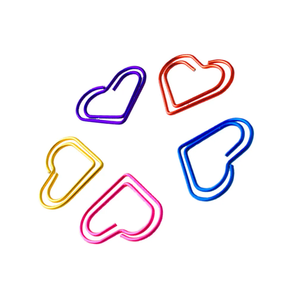 50Pcs 여러 가지 빛깔의 하트 모양의 종이 클립 메모 사진 문서 정리 사무실 학교를위한 창조적 인 금속 북마크 클립