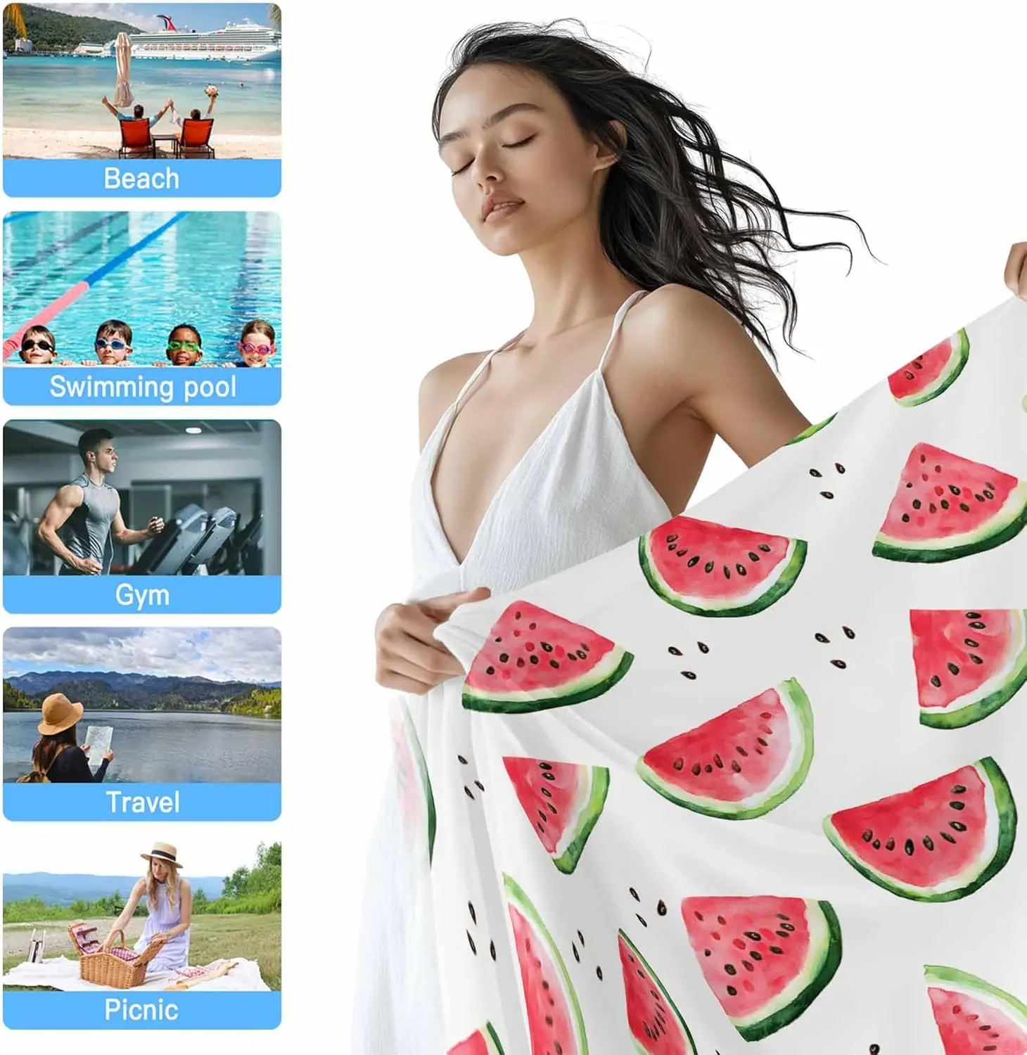 Serviette de plage pastèque douce absorbante séchage rapide été_voghion.com