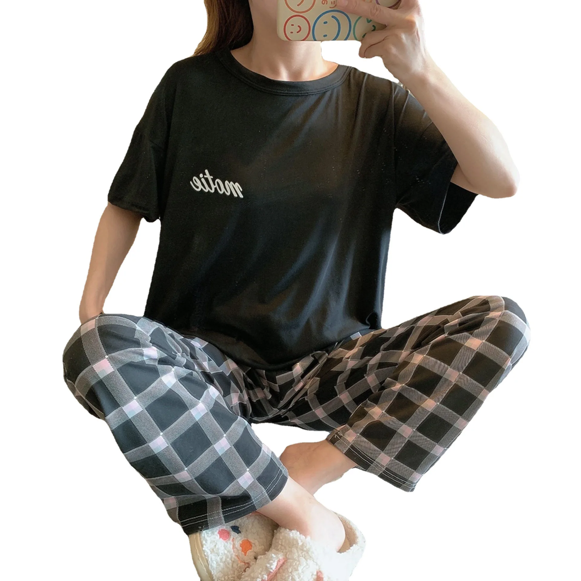 New Women's Two-Piece Maternity Pyjamas Homewear Monthly Clothing Nursing Clothes Female Summer Loose Leisure Homewear 5
