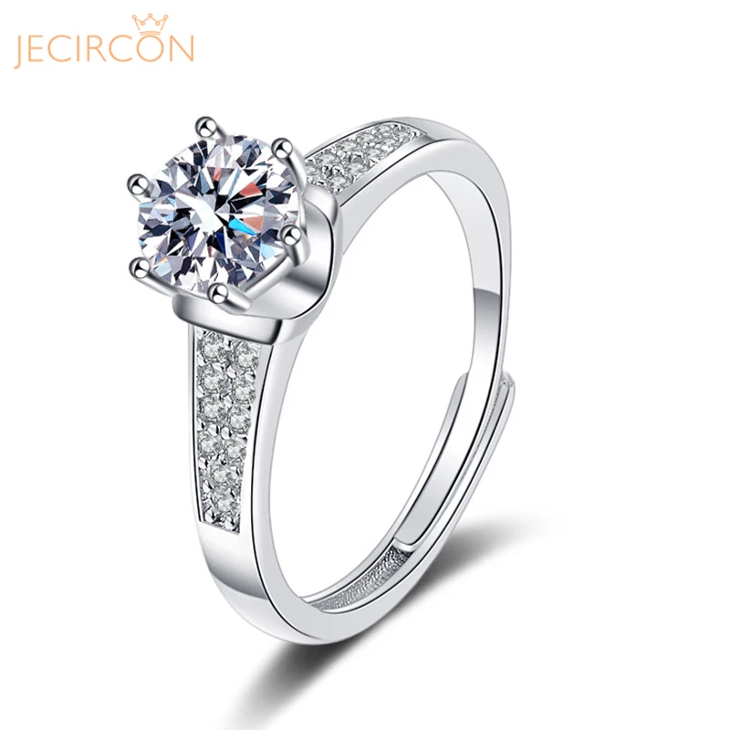

JECIRCON 925 Sterling Silver Double-row Diamond 6 Prong Moissanite Ring for Women Personality Opening Adjustable Finger Jewelry