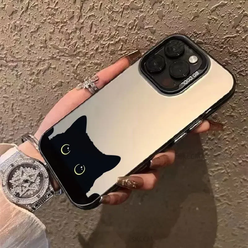 Cute Black Cat Pattern Shockproof Matte Phone Case with Plating Design