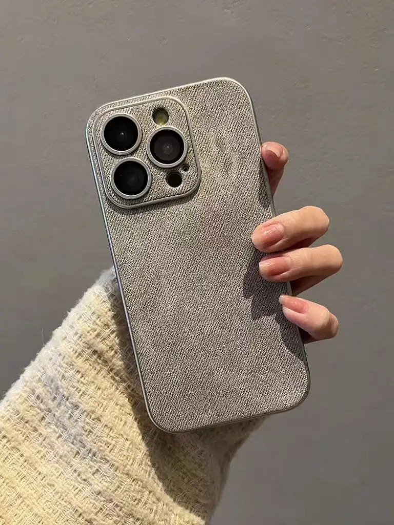 

Чехол 15pro для iPhone 14 премиум-класса, джинсовый кожаный узор, цементно-серый, 13 нишевых моделей, 12 антипригарных отпечатков пальцев, 15promax 14promax 13pro