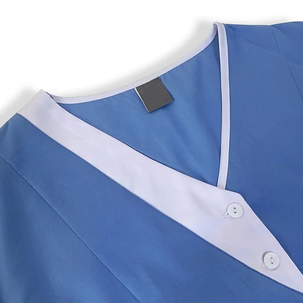 V-Neck Short Sleeve Hospital Nurse Tops Pockets Buttons Uniforms Women Scrub Tops Dental Beauty Salon Spa Workwear