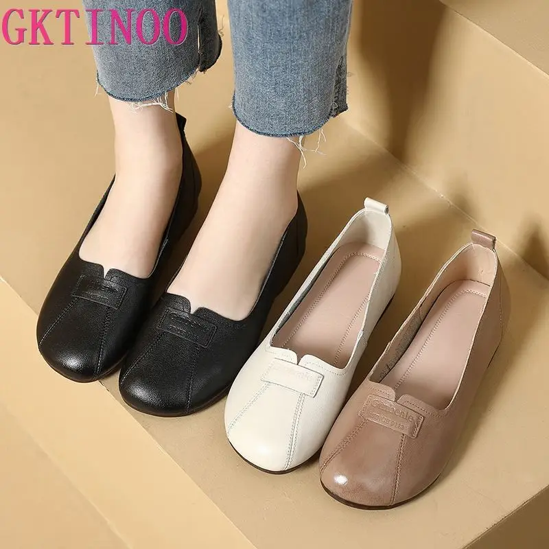 

GKTINOO Real Leather Women's Flats 2023 Autumn Large Size Anti-slip Soft Sole Comfortable Flat Shoes Fashion Casual Shoes Mom