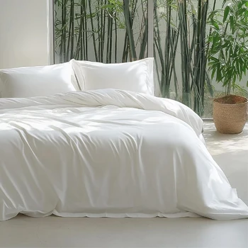 Silky 100% Bamboo Bedding Set Organic Pure Bamboo Duvet Cover Set with Quilt Cover Bed Sheet Pillowcase Luxury Cooling Bed Linen 1