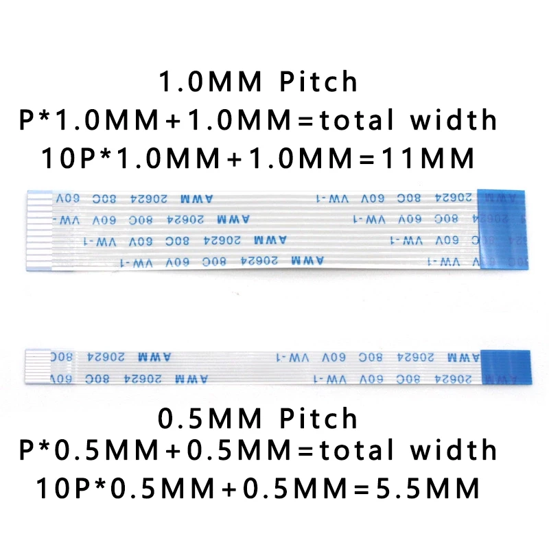 2PCS FPC FFC 리본 유연한 플랫 케이블 4/5/6/8/10/12/14/16/18/20/30/40핀 피치 0.5MM 1.0MM A형 와이어 길이 800MM/1000MM