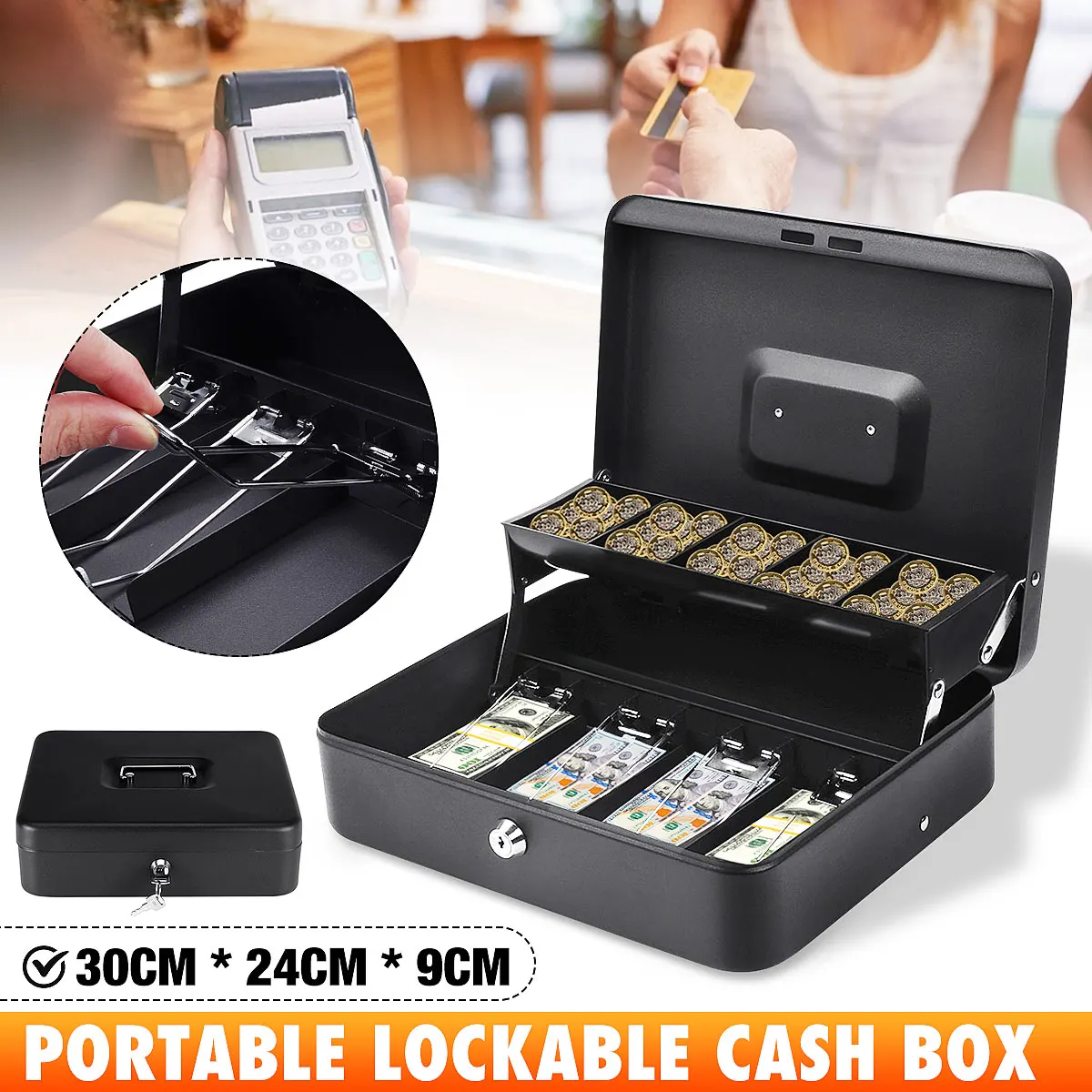 

Protable Key Locker Safe Home Shop Steel Mini Money Box Security Cash Box Storage Cashier Drawer Hidden Coin Money Jewellery