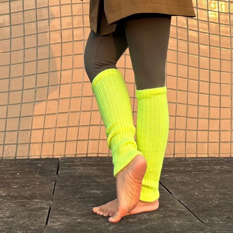 Women Winter Bright Green Color JK Style Spice Girls College Foot Cover Warm Pile Long Socks Boot Cuff Cover Knitted Leg Warmers