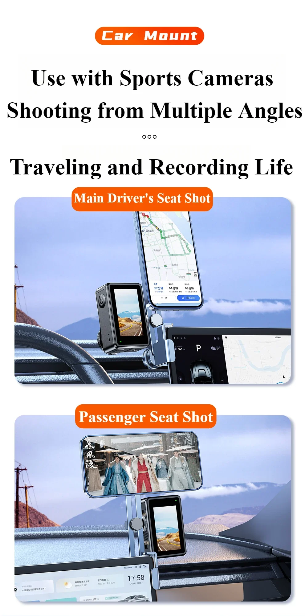 Eary Alloy Car Phone Stand for Tesla Model 3 Y Dual-position Car Screen Phone Holder for Magsafe Car Metal Bracket Tablet Stand