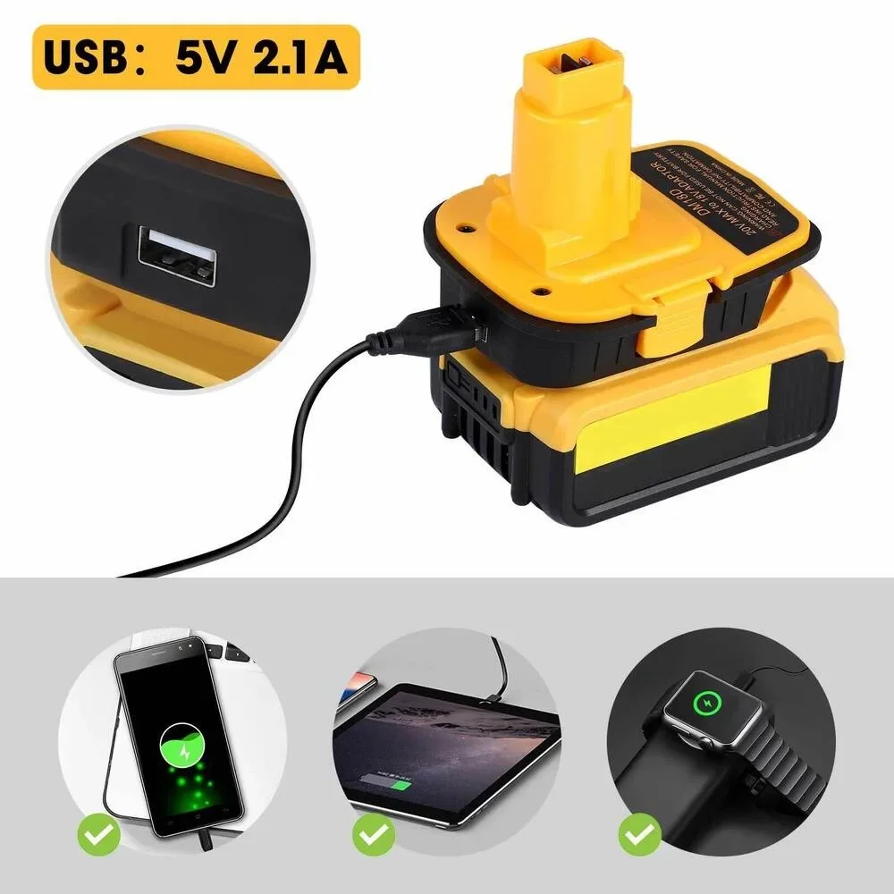 DeWalt NiCad 및 NiMh 배터리 전동 공구용 Milwaukee 18V 리튬 배터리용 DeWalt 20V용 USB 변환 기능이 있는 배터리 어댑터