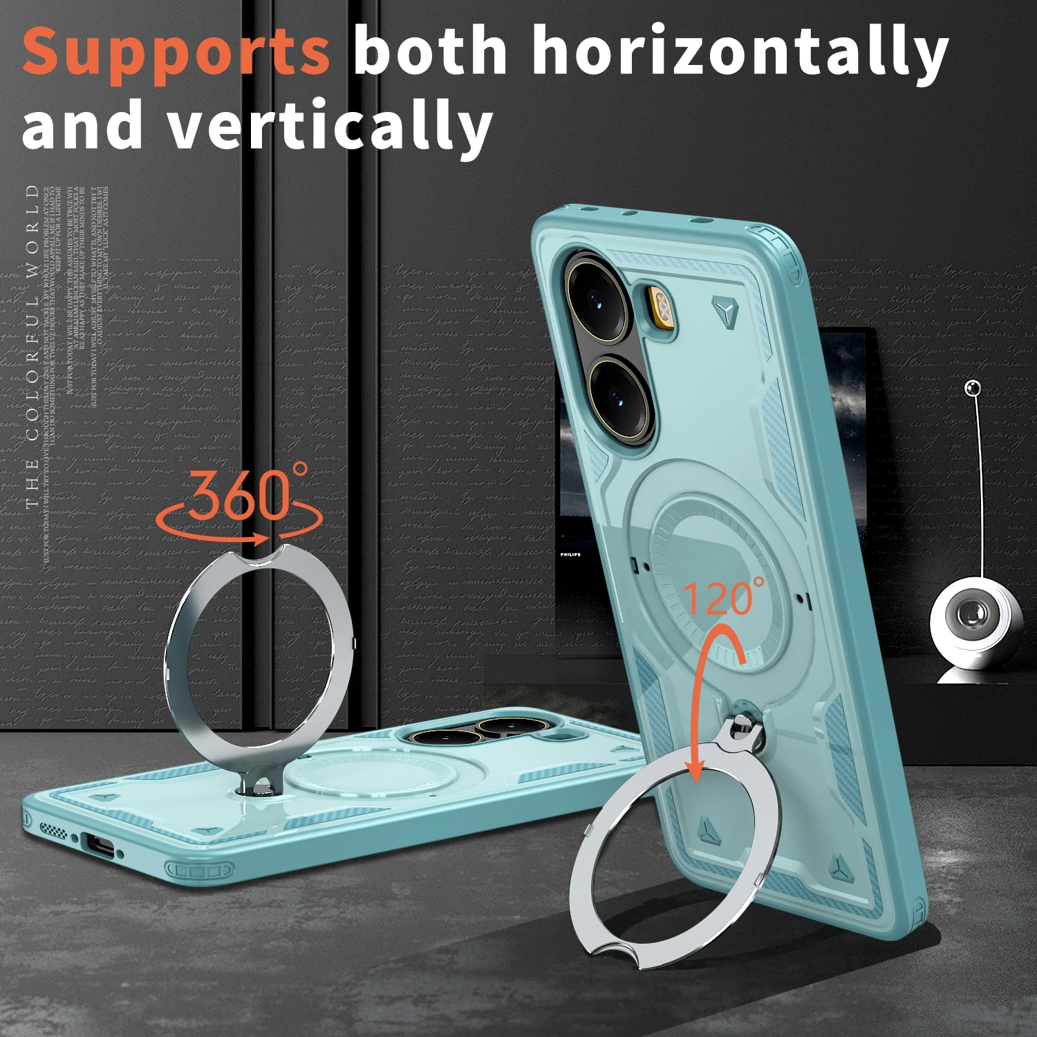 Military Drop-Proof Hard Case with 360° Adjustable Ring Stand