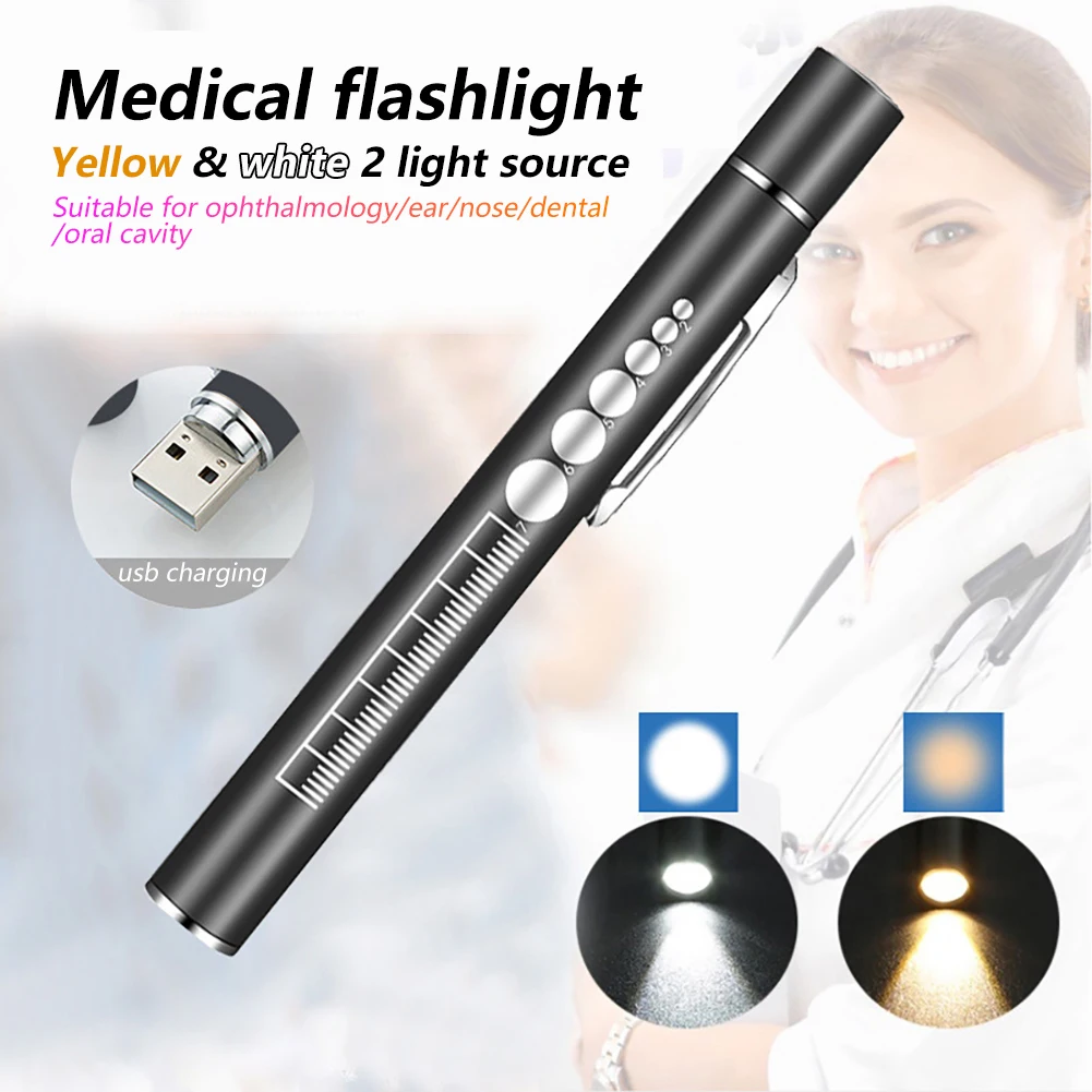 

USB Rechargeable Medical Handy Pen Light Mini Nursing Flashlight LED Torch Lamp With Stainless Steel Clip Pocket Led Flashlight