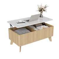 Table basse moderne avec plateau relevable et rangement, plateau effet marbre et finition chêne clair, table centrale de salon à hauteur réglable, 105 cm 3