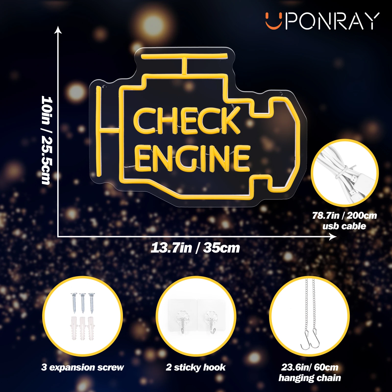 UponRay Neon Check Engine Sign LED Light Auto Room Garage Repair Shop Wall Decor Bar Party Luminous Lamp USB Power