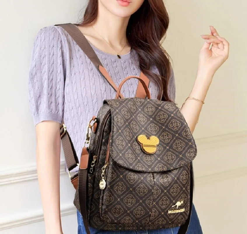 

New Women's Fashion Trend Korean Leather Travel Backpacks Printed Designer Large Capacity Vintage Shoulder Bags Totes School Bag