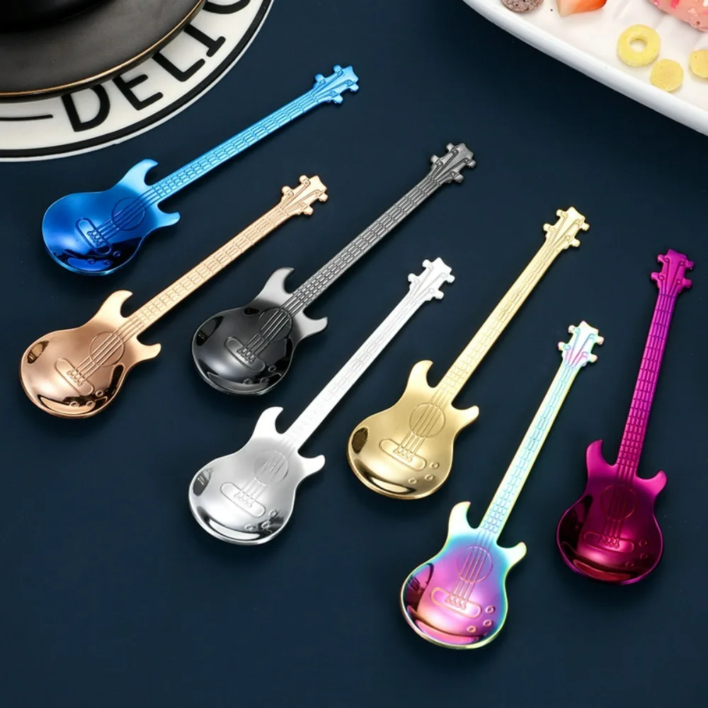 Stainless Steel 304 Bass Guitar Spoon Pretty Spoon Dessert Coffee Stirring Ice Bar Music Bar stainless steel spoon tea spoon