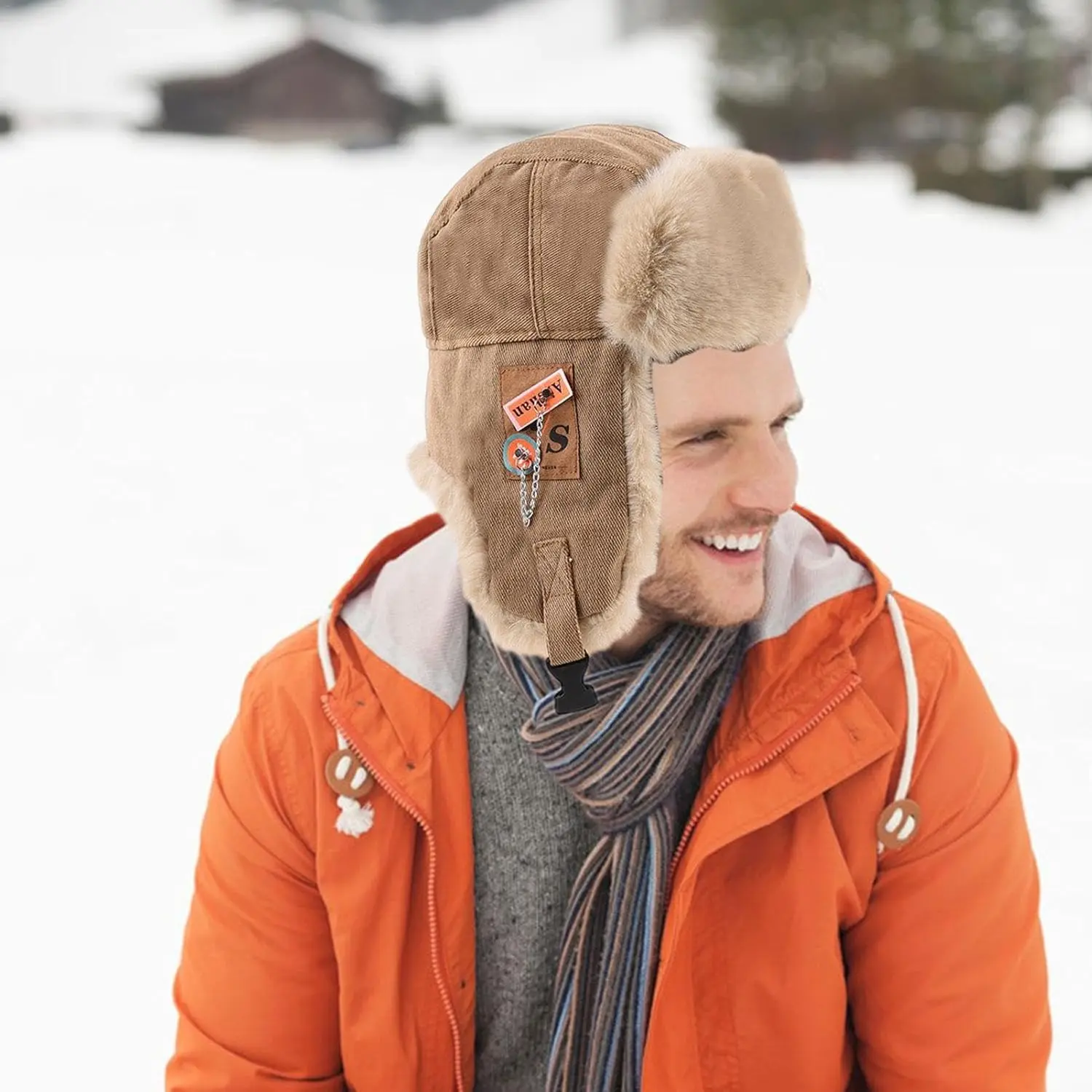 Men's Bomber Hat, Bomber Hat Warm Winter Hat with Ear Flaps Russian Hat, Pilot Style Winter Russian Trooper Hat Soft Fashionable - 6