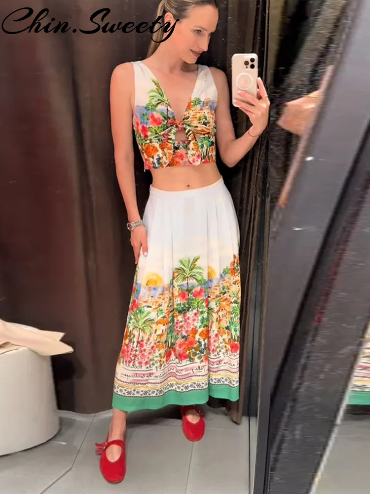 Conjunto de Falda plisada con camisa con volantes para mujer