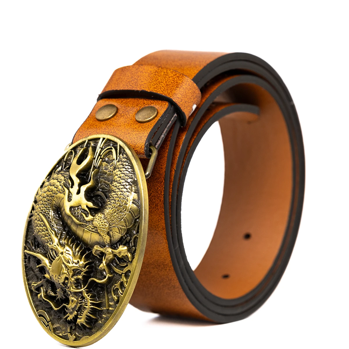 

Elliptical Golden Dragon3.7cm wide men's and women's Western bull head denim style bull scalprendy belt smooth buckle