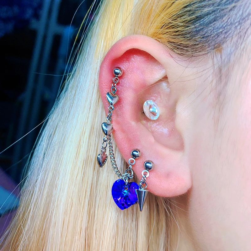 de cartílago de cristal púrpura con tres agujeros, aretes de hélice, Corea, 20g, Pierc, joyería de acero inoxidable|Joyería corporal| - AliExpress
