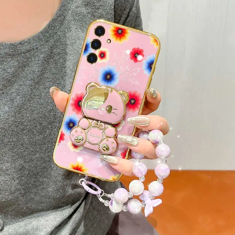 Vibrant Floral Phone Accessory Set: Case, Lanyard & Rabbit Stand