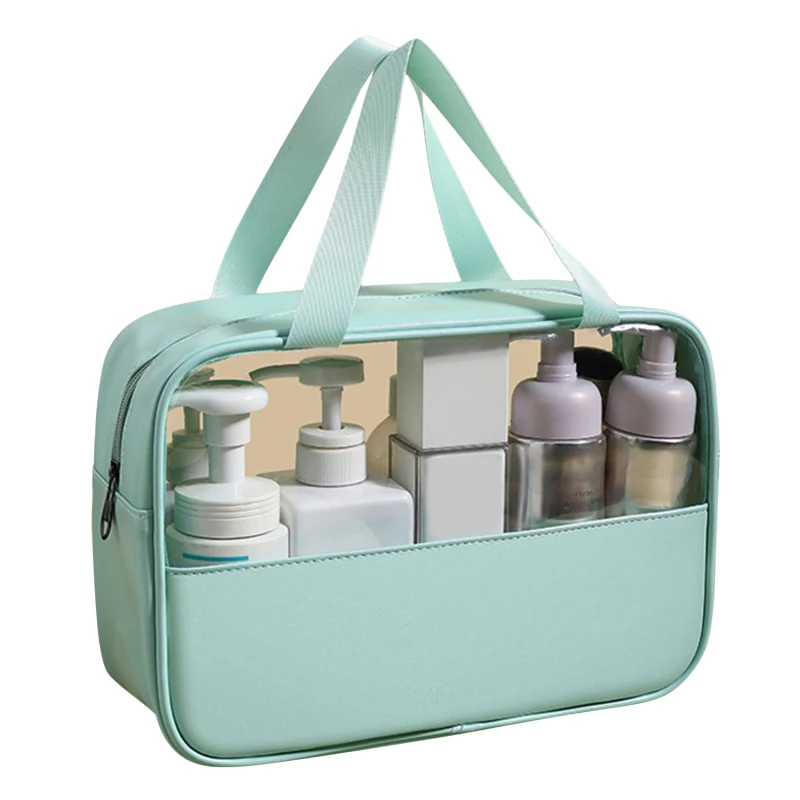 PU Splice Makeup Bag PVC Transparent Waterproof Wash Bag Travel Portable Handbag Large Capacity Bathroom Storage for Storage Bag Makeup Organizer Cosmetic Bag Cosmetic Storage Bag Toiletry Bag Makeup Bag Cosmetic Case