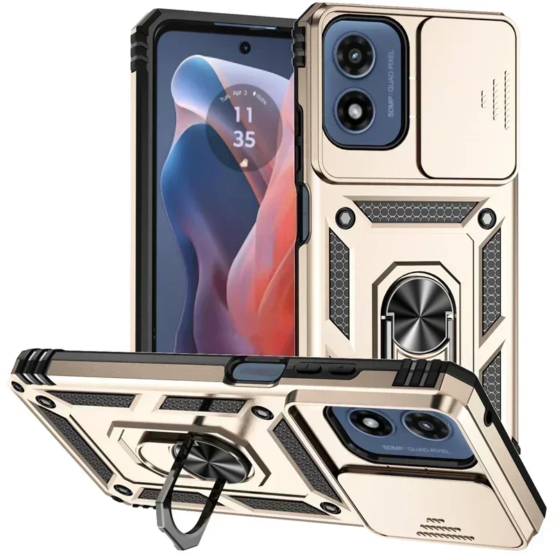 Enhanced Armor Shockproof Case with Ring Holder and Slide Protection