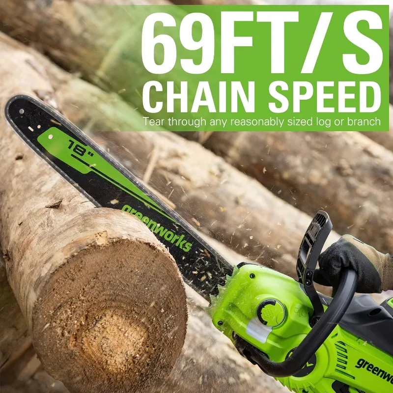 Greenworks 40V 18" Brushless Cordless Chainsaw (Great For Tree Felling, Limbing, Pruning, and Firewood / 75+ Compatible Tools)