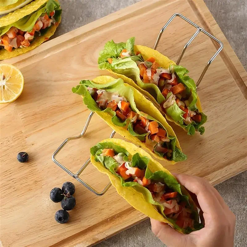 Taco Holder 1pcs Stainless Steel Taco Holders Wave Shape Mexican Food Rack Hard Shells Hot Dog Holder Stand Rack Display Kitchen Gadgets