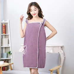 Luxurious Coral Velvet Wearable Bath Towel Skirt - Ultra Soft & Absorbent - Other (Deep Purple)