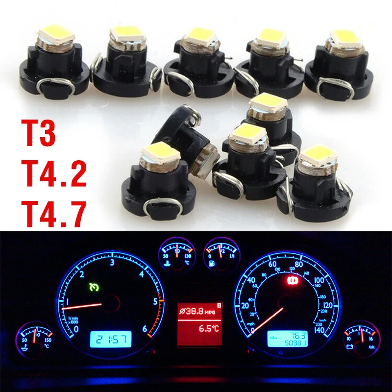 

Светодиодная лампа T3 T4.2 T4.7 для салона автомобиля, 10 шт., индикатор приборной панели для VW Golf 5 6 7 R GTI Tiguan Jetta Polo Passat CC T5