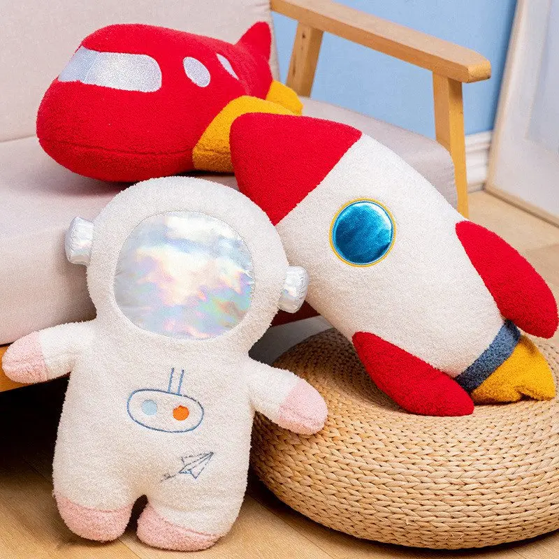 58cm Plush Rocket Astronaut Toy Stuffed Spaceship Throw Pillow Home Decor Birthday Gift Space Discovery Educational Toy for Kids