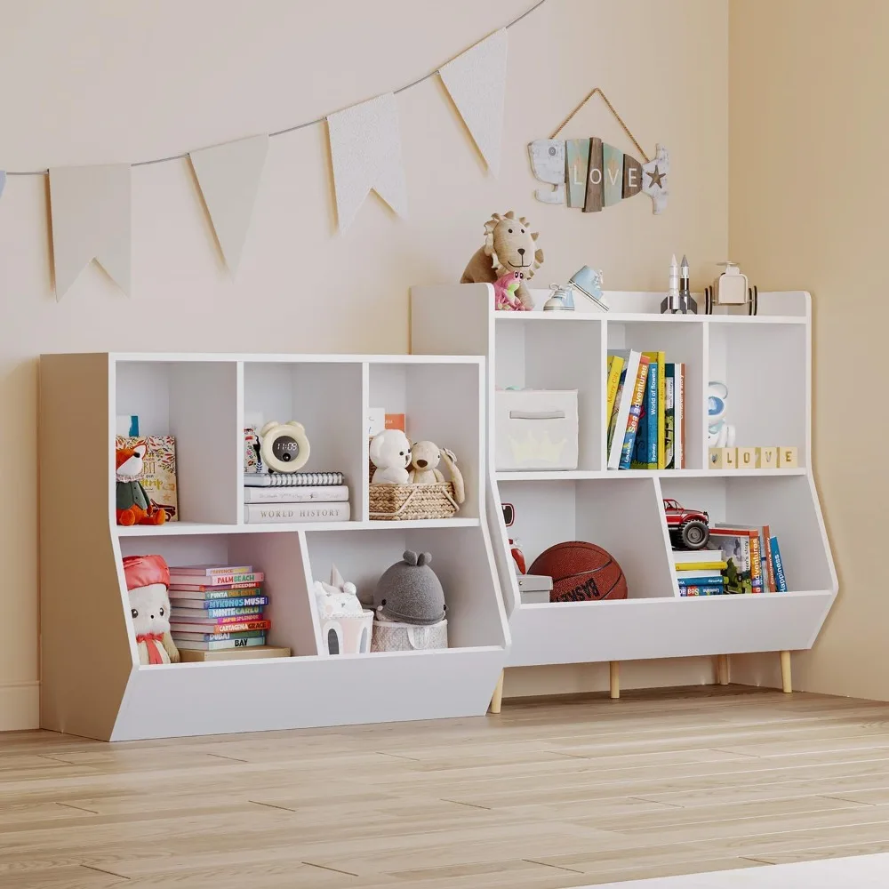 kids bookshelf and toy storage, 3-tier wooden open bookcase with feet, baby book and toy storage display organizer with spaciou