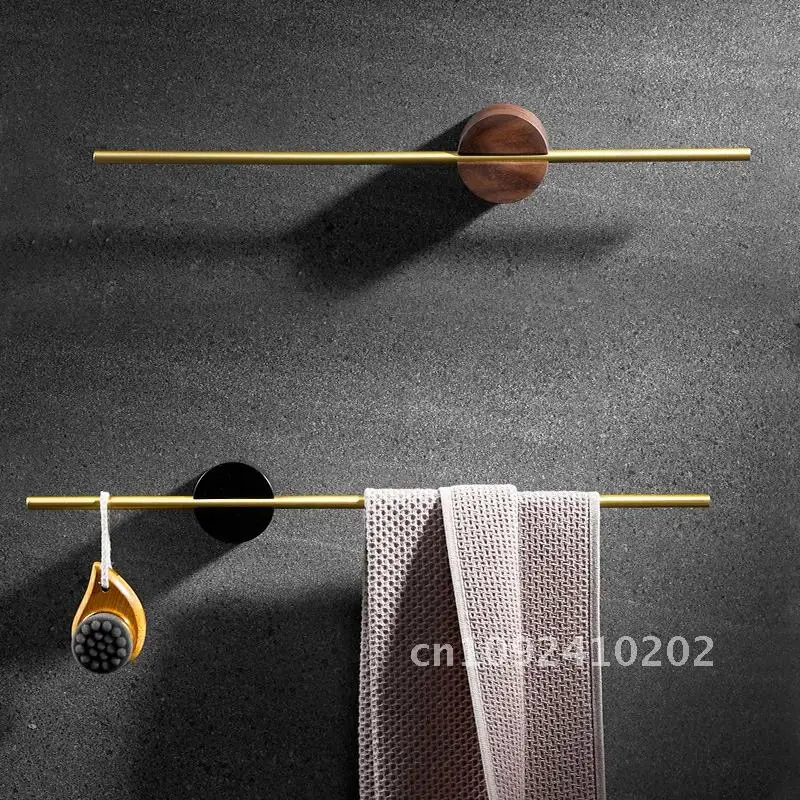 European Brushed Gold Wood Towel Rack Bathroom Black Wall Holder Accessories Movable Bath Hanger Paper Mounted Shoes Toilet Bar