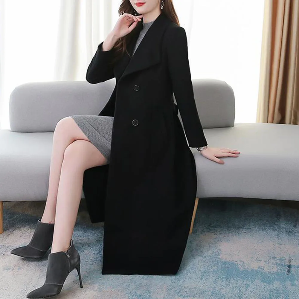 long bubble coat Women's Overcoat 2021 Autumn And Winter New Woolen Coat Ladies Thick Lapel Super Long Slim Waist Windbreaker Female Outer Wear maxi puffer coat womens