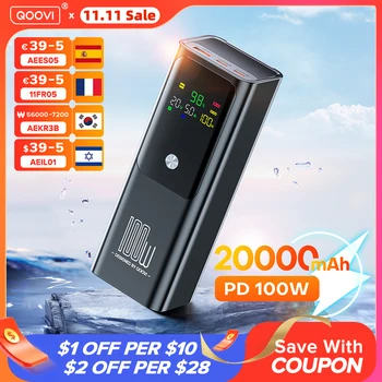 QOOVI PD 100W Power Bank 20000mAh External Battery Capacity Fast Charging Portable Charger Powerbank For Laptop iPhone Samsung 1