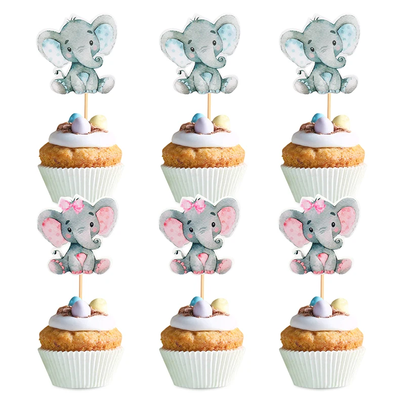 

12pcs Blue Pink Elephant Cupcake Toppers Baby Shower Favors Gender Reveal Party Supplies Children's Birthday Party Decorations