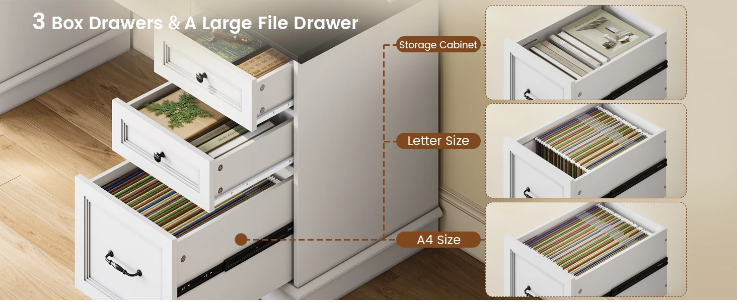 white desk with drawers