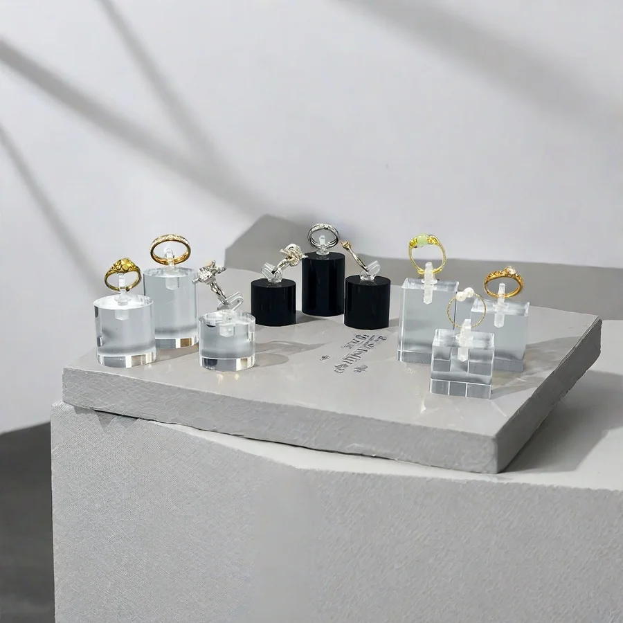 Clear Acrylic Ring Holder Display Stands Jewelry Organizer with Clips Joyeros Organizador De Joyas Packaging Storage Props Riser