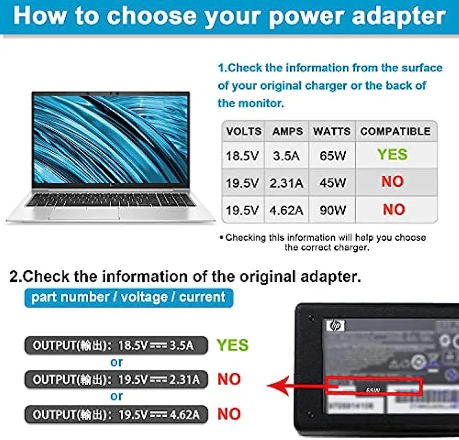 Caricabatterie Compatibile HP Compaq Presario CQ60 CQ61 CQ70 CQ71 - 65W, 18.5V, 3.5A, Spina UK