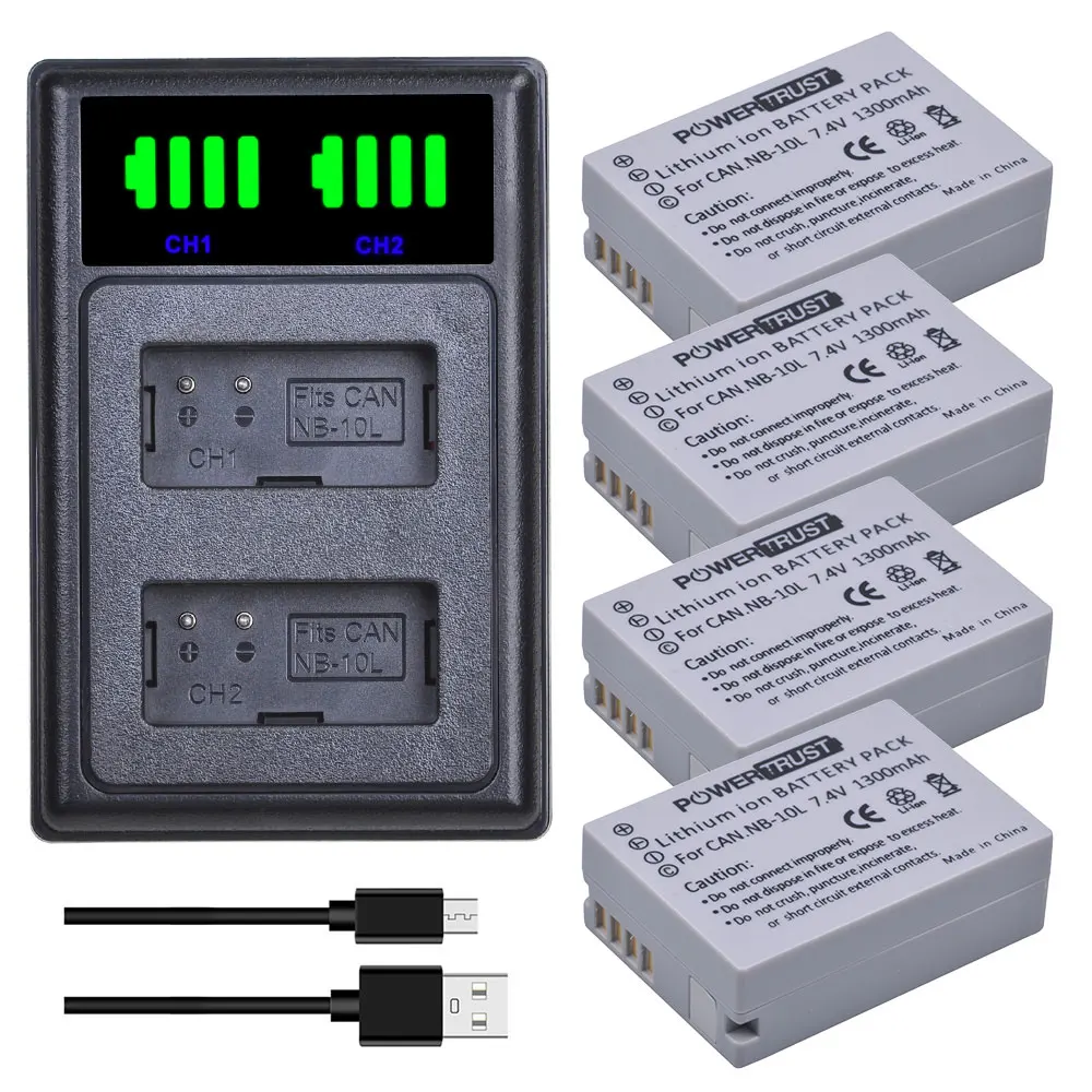 Nb-10L Caricabatteria Usb A Batteria E Led Per Fotocamera Digitale Canon Powershot G1 X, G3 X, G15, G16, Sx40 Hs, Sx50 Hs, Sx60 Hs