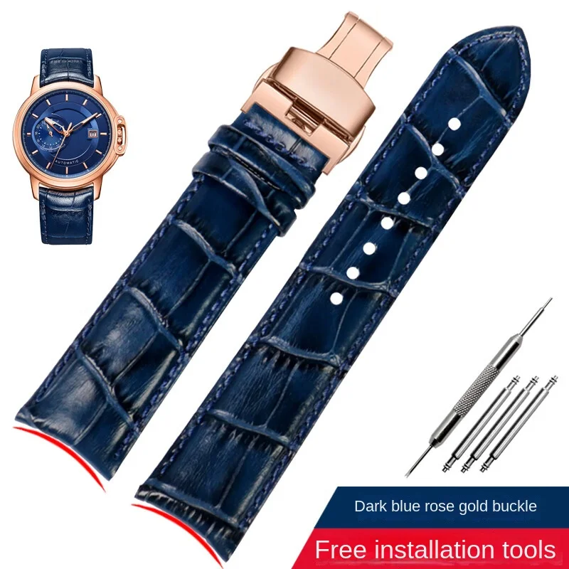 thumbnail image 1 of Correa de reloj de piel de vaca con extremo curvo universal de 20, 21 y 22 mm para Rossini, Tissot, Citizen, Seiko, Jaeger-LeCoultre, correa de reloj para hombre con boca de arco, 1 of 5