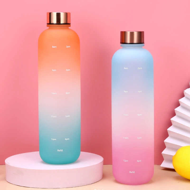 1000ML Gradient Color Water Cup Sports Water Bottle with Time Marker Leak-proof Cup Portable bottle for Sport Fitness