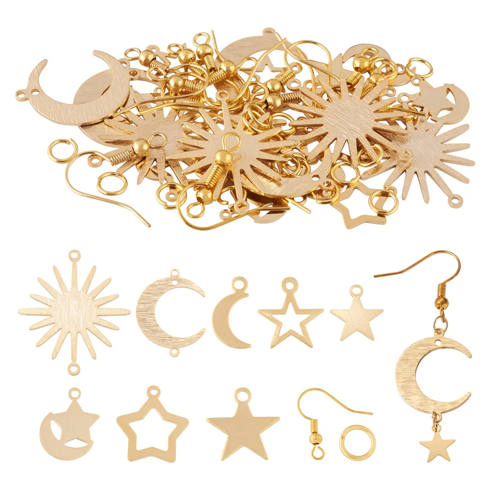 

40Pcs Copper Moon Sun Star Pendants Charms Connectors with Jump Rings Earrings Hook For DIY Earring Drop Jewelry Making