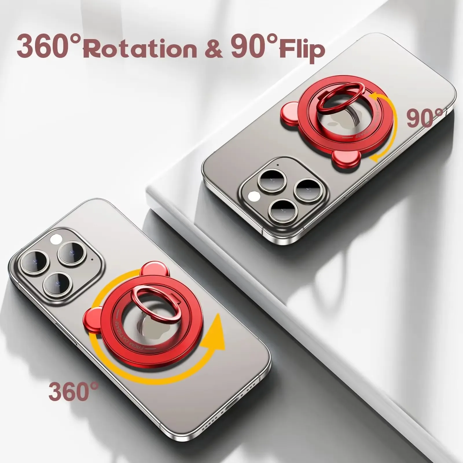 Eary Magnetic Phone Grip Holder Portable Finger Ring Stand With Magsafe 360° Rotation 90° Flip Kickstand for iPhone 16 Samsung
