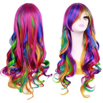 Nuove parrucche sintetiche alla moda in colori arcobaleno, capelli lunghi per feste, cosplay di Halloween, parrucche in capelli sintetici resistenti alle alte temperature