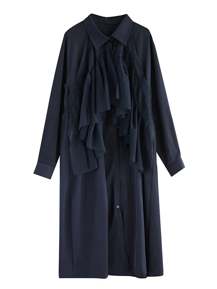 Oversized Patchwork Mesh Shirt Dresses For Women Spring Autumn New Long Sleeve Loose Casual Vintage Dress Elegant Clothing 2025